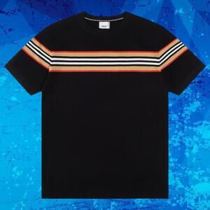 Burberry Black Tee with Striped Accents